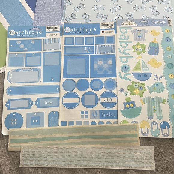 Scrapbook sheets and Stickers for baby boy. Blue and green. 12”x12” - Picture 5 of 5